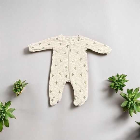 3 for $12 Gerber Gray and Green Cactus Footie for Newborn Baby - Picture 1 of 4